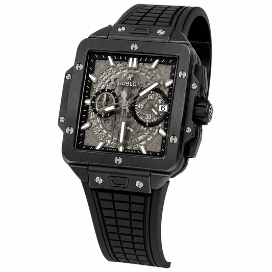 Hublot Square Bang Unico Chronograph Black Ceramic Rubber Strap Watch