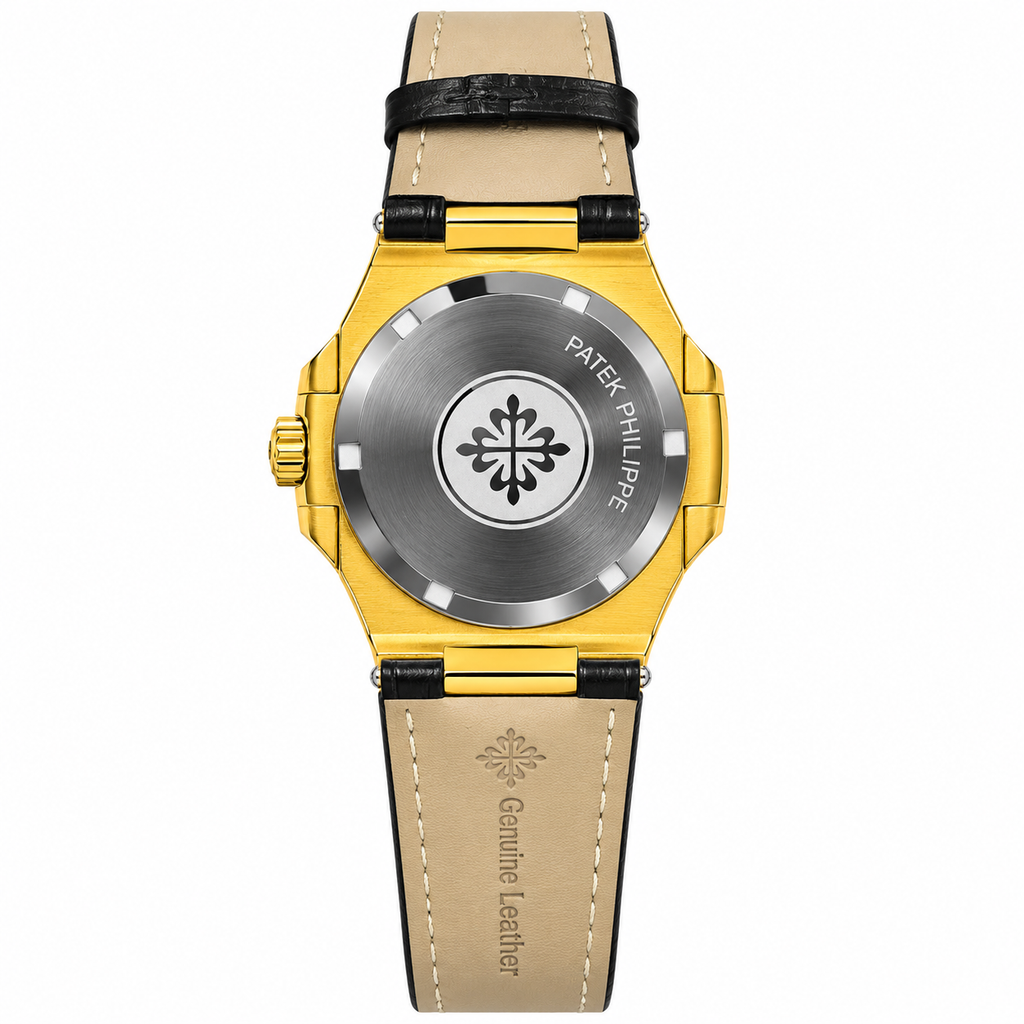 Luxury Gold-Tone Quartz Watch for Men – Black & Blue Dial, Premium Leather Strap | AAA Master Copy