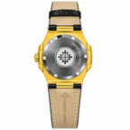 Luxury Gold-Tone Quartz Watch for Men – Black & Blue Dial, Premium Leather Strap | AAA Master Copy
