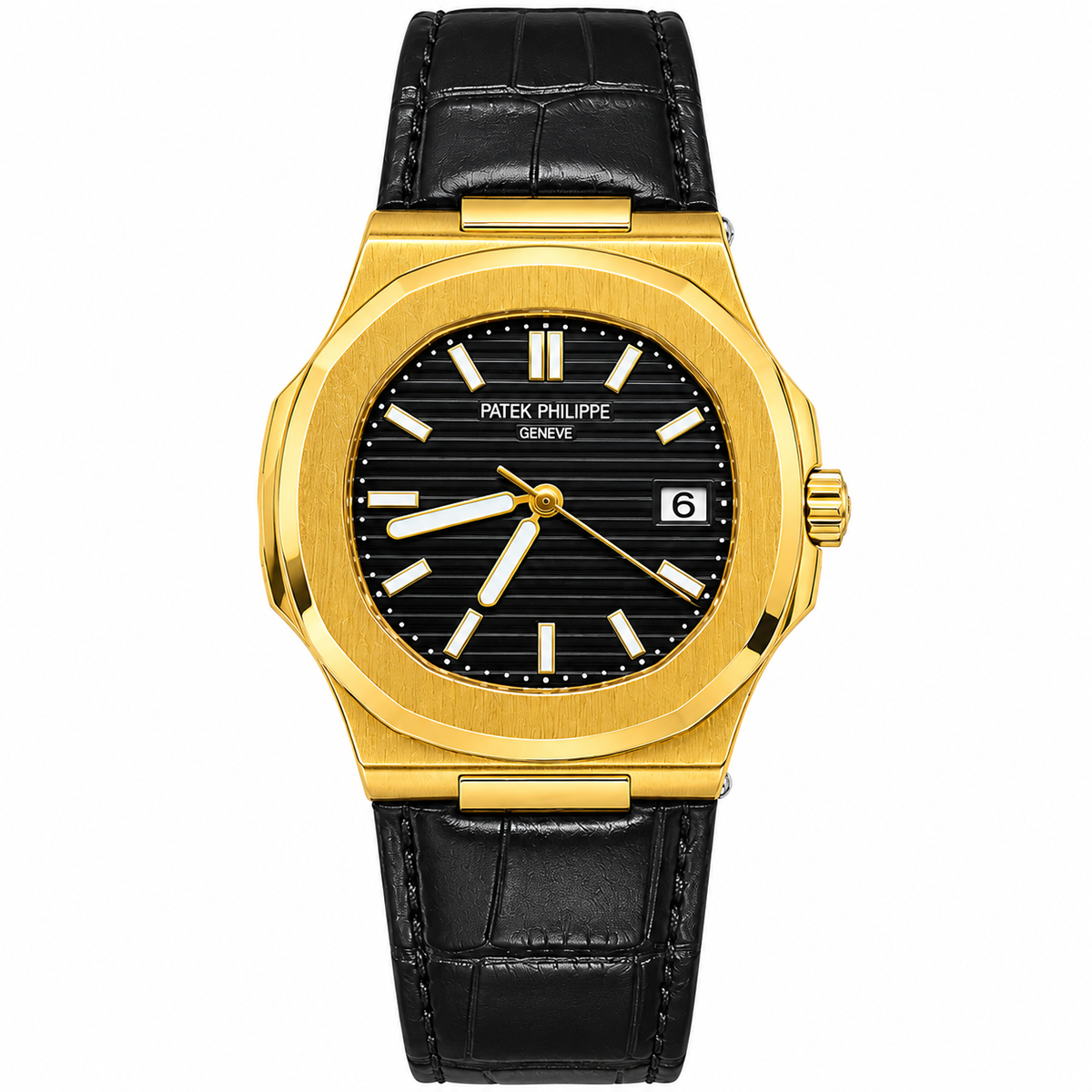 Luxury Gold-Tone Quartz Watch for Men – Black & Blue Dial, Premium Leather Strap | AAA Master Copy