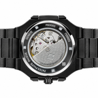 Black Luxury Watch with Blue Dial & Gold-Tone Open-Heart Design – AAA Master Copy