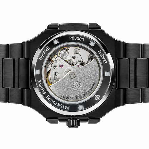 Black Luxury Watch with Blue Dial & Gold-Tone Open-Heart Design – AAA Master Copy