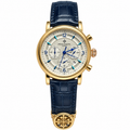 Luxury Gold-Tone Chronograph Watch with Navy Blue Leather Strap – AAA Master Copy