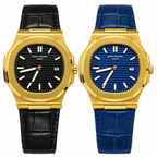 Luxury Gold-Tone Quartz Watch for Men – Black & Blue Dial, Premium Leather Strap | AAA Master Copy
