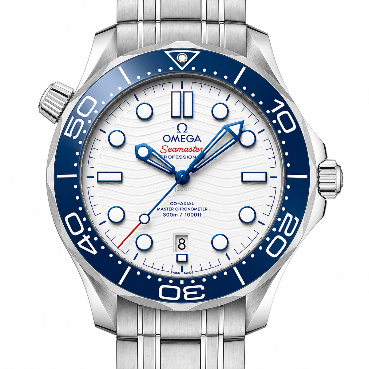 
                              Omega Seamaster Diver 300M White Dial Blue Ceramic Bezel
                            