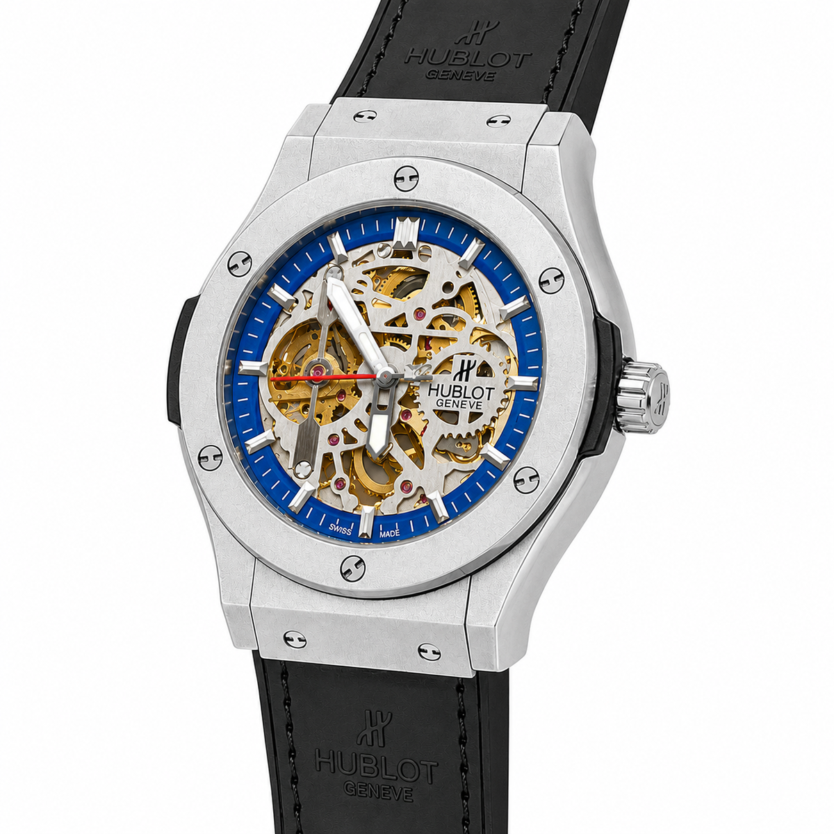 Hublot Classic Fusion Aerofusion Skeleton Rubber Leather Strap Watch