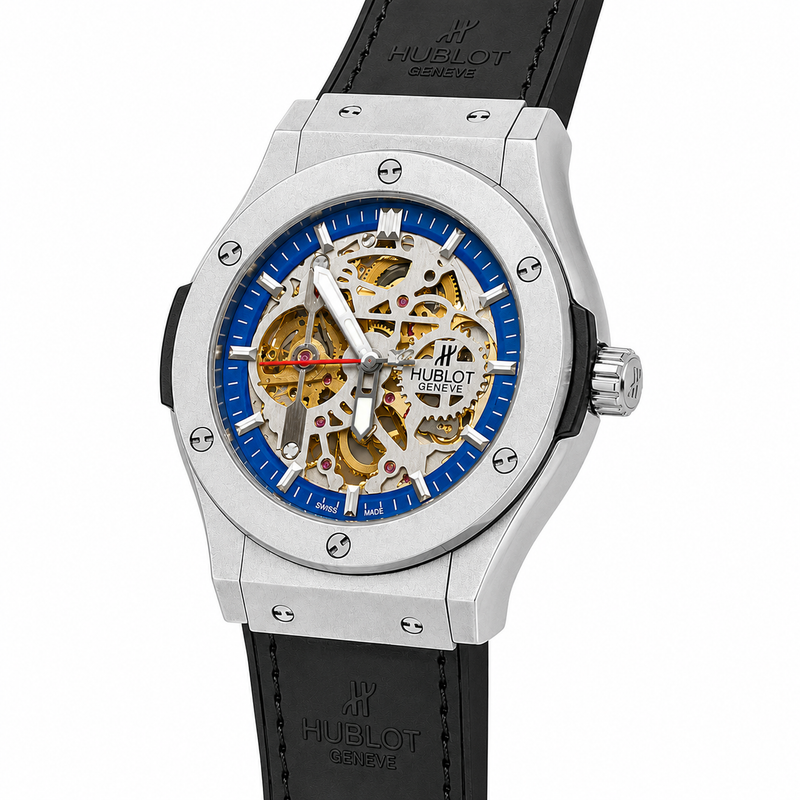 Hublot Classic Fusion Aerofusion Skeleton Rubber Leather Strap Watch