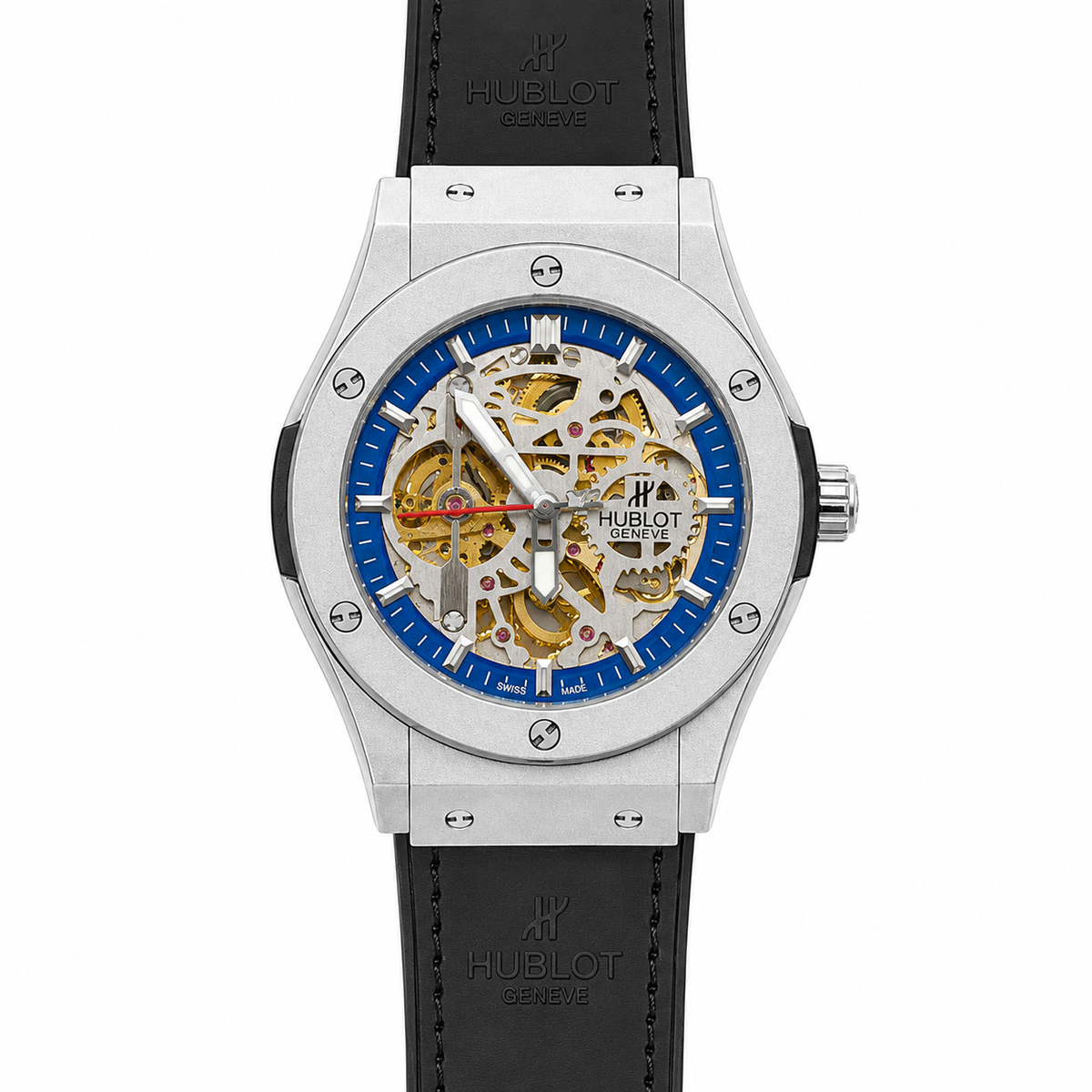Hublot Classic Fusion Aerofusion Skeleton Rubber Leather Strap Watch