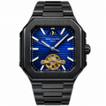 Black Luxury Watch with Blue Dial & Gold-Tone Open-Heart Design – AAA Master Copy