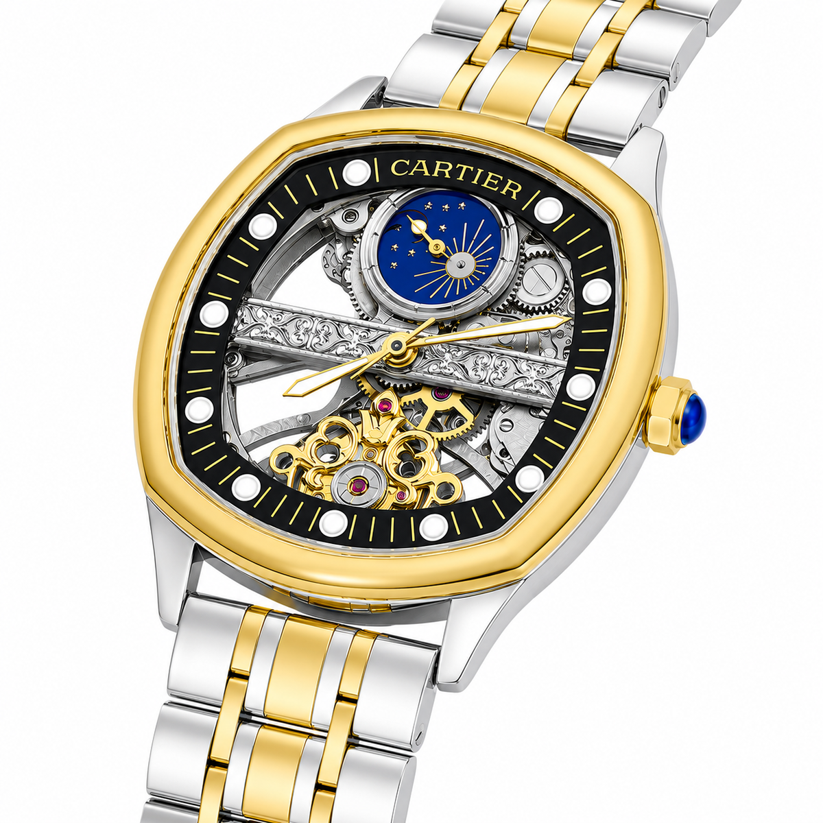 
                              Cartier Skeleton Sun & Moon Automatic Two-Tone Watch
                            
