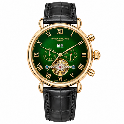 Patek Philippe Grand Complications Tourbillon Chronograph Leather Strap Watch
