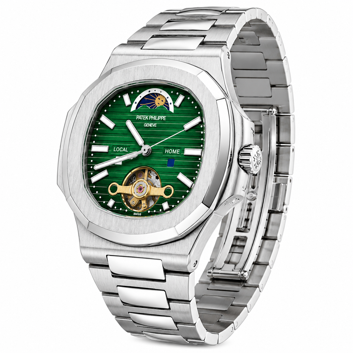 
                              Patek Philippe Cubitus Travel Time Tourbillon Stainless Steel Automatic Watch
                            