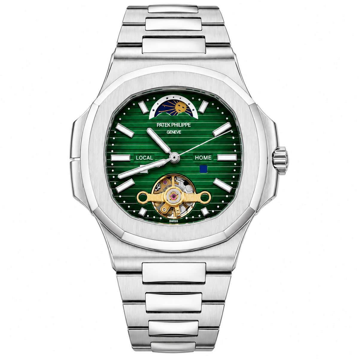 
                              Patek Philippe Cubitus Travel Time Tourbillon Stainless Steel Automatic Watch
                            