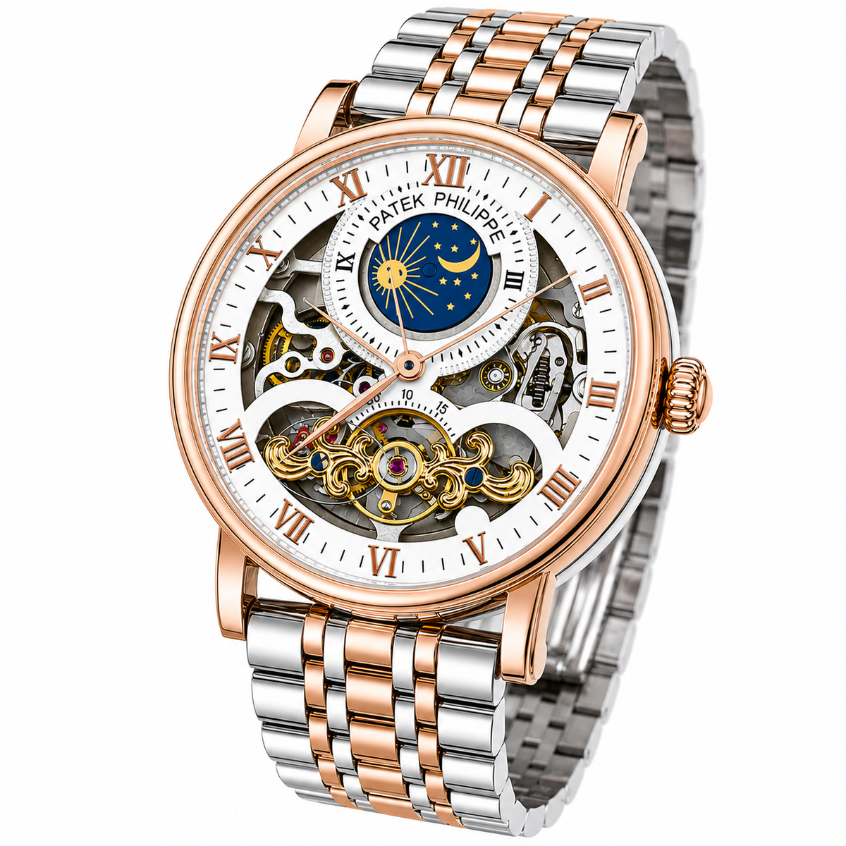 
                              Patek Philippe Skeleton Sun & Moon Two-Tone Automatic Watch
                            