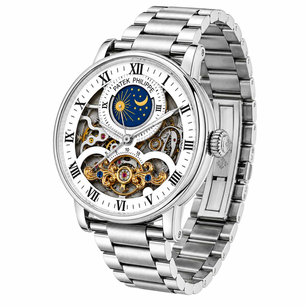 Patek Philippe Skeleton Sun & Moon Stainless Steel Automatic Watch
