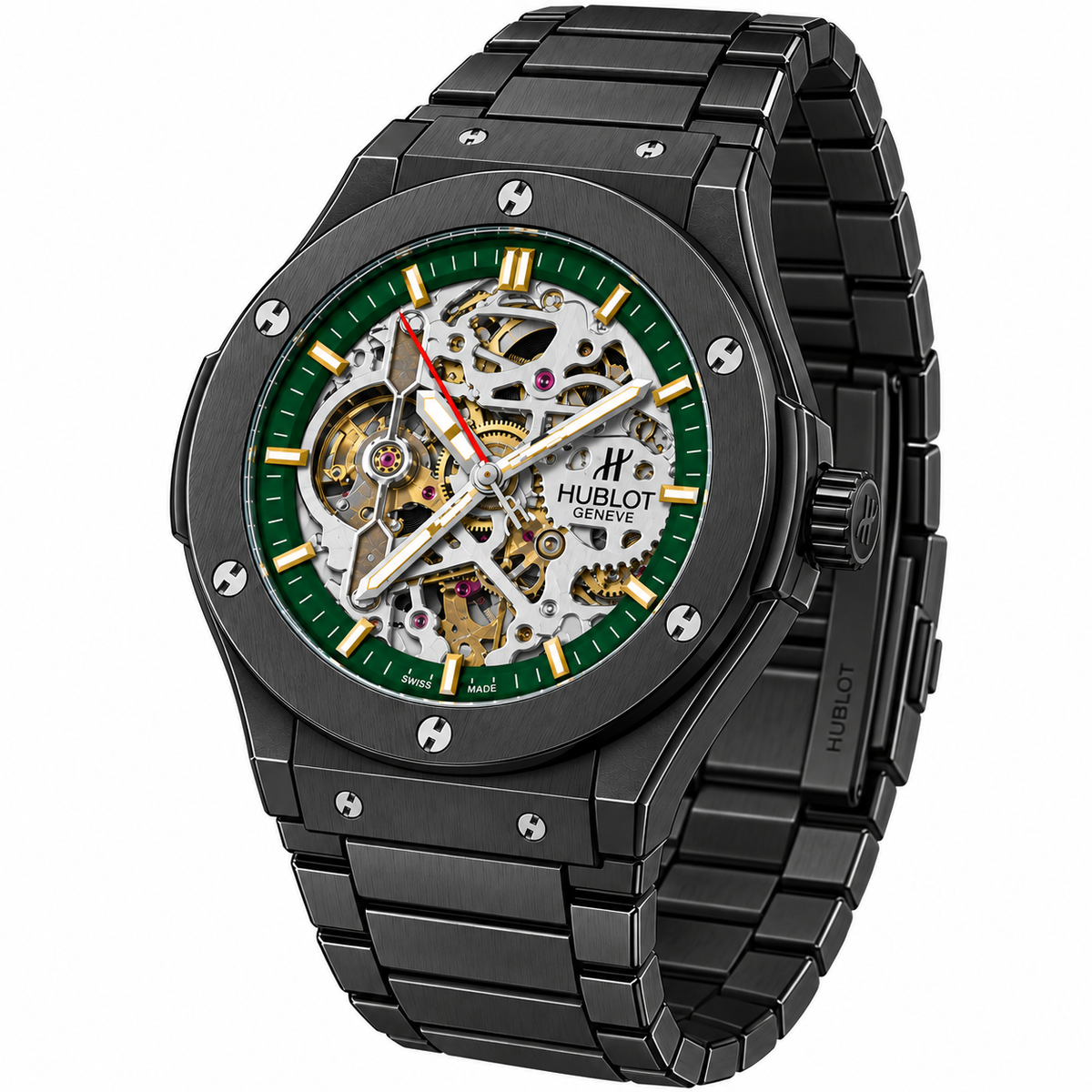 
                              Hublot Classic Fusion Aerofusion Skeleton Black Green Accent Automatic Watch
                            