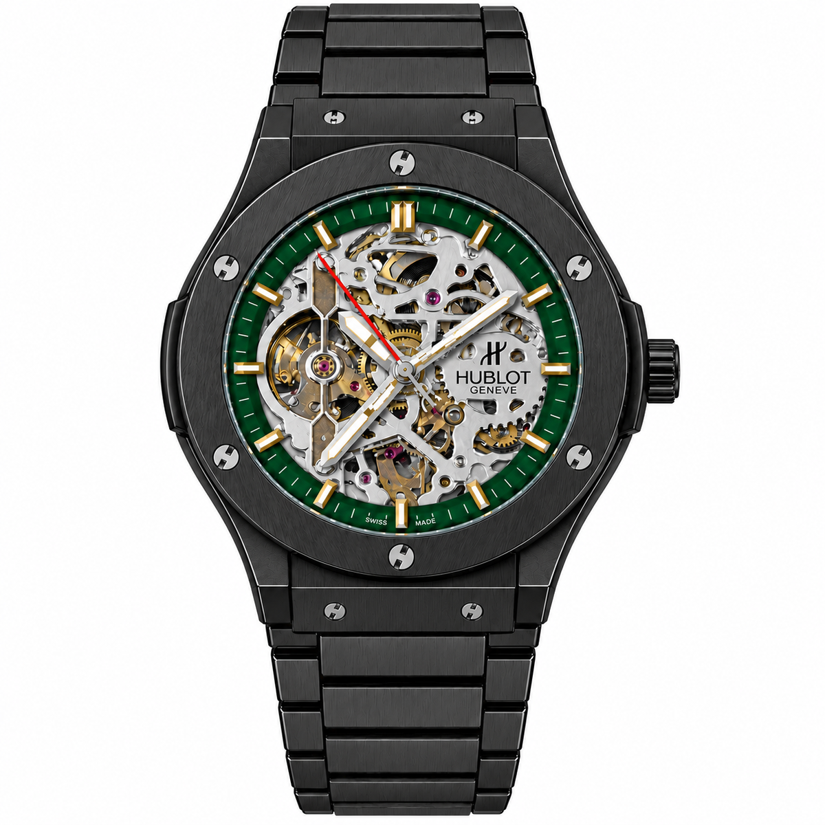
                              Hublot Classic Fusion Aerofusion Skeleton Black Green Accent Automatic Watch
                            